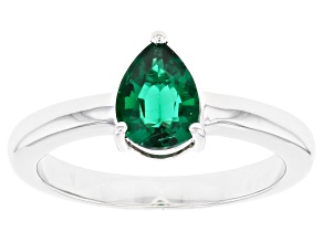 Green Lab Created Emerald Rhodium Over Sterling Silver May Birthstone Ring 0.87ct