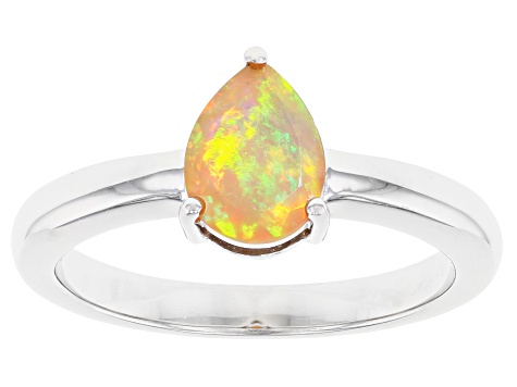 Multicolor Ethiopian Opal Rhodium Over Sterling Silver October Birthstone Ring 0.55ct