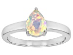 Multicolor Ethiopian Opal Rhodium Over Sterling Silver October Birthstone Ring 0.55ct