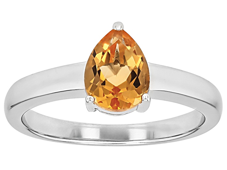 Yellow Citrine Rhodium Over Sterling Silver November Birthstone Ring 0.93ct