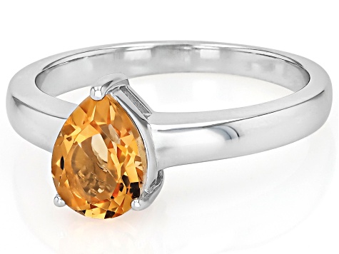Yellow Citrine Rhodium Over Sterling Silver November Birthstone Ring 0.93ct