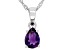 Pear Amethyst Rhodium Over Sterling Silver February Birthstone Pendant With Chain 0.93ct