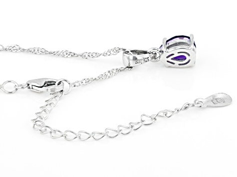 Pear Amethyst Rhodium Over Sterling Silver February Birthstone Pendant With Chain 0.93ct