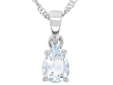 Blue Aquamarine Rhodium Over Sterling Silver Pendant With Chain 0.74ct