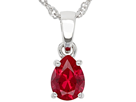 Pear Lab Created Ruby Rhodium Over Sterling Silver July Birthstone Pendant With Chain 1.09ct