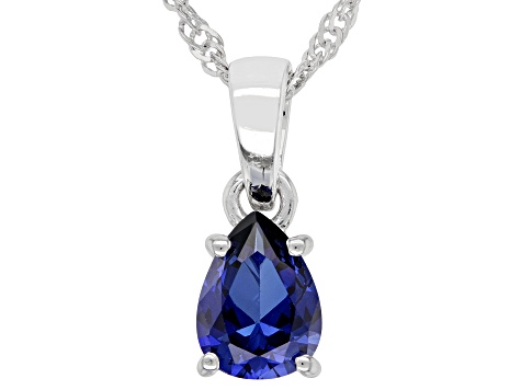 Blue Lab Sapphire Rhodium Over Sterling Silver September Birthstone Pendant With Chain 1.15ct