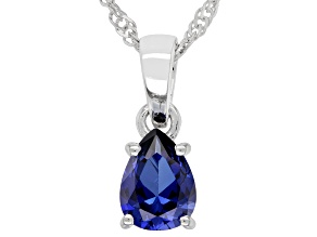 Blue Lab Sapphire Rhodium Over Sterling Silver September Birthstone Pendant With Chain 1.15ct