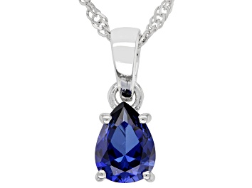 Picture of Blue Lab Sapphire Rhodium Over Sterling Silver September Birthstone Pendant With Chain 1.15ct