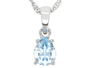 Pear Sky Blue Topaz Rhodium Over Sterling Silver December Birthstone Pendant With Chain 1.06ct