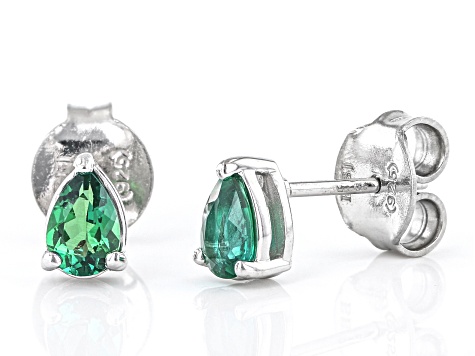 Green Lab Created Emerald Rhodium Over Sterling Silver May Birthstone Earrings 0.57ctw