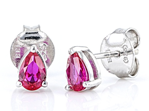 Red Lab Created Ruby Rhodium Over Sterling Silver July Birthstone Earrings 0.74ctw