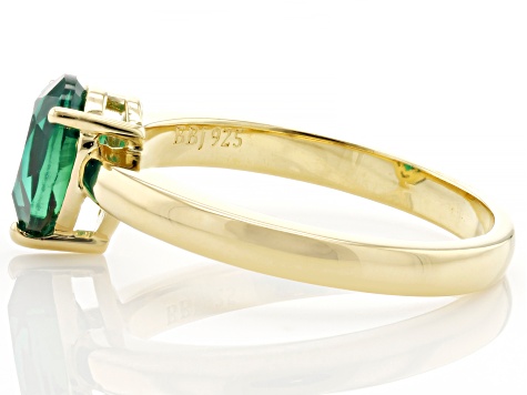 Green Lab Created Emerald 18K Yellow Gold Over Sterling Silver May Birthstone Ring 0.88ct