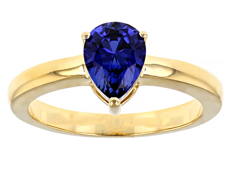 Blue Lab Created Blue Sapphire 18K Yellow Gold Over Sterling Silver September Birthstone Ring 1.15ct