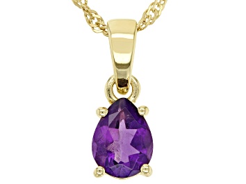 Picture of Purple Amethyst 18K Yellow Gold Over Sterling Silver February Birthstone Pendant With Chain 0.93ct