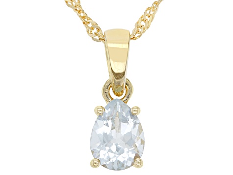 Blue Aquamarine 18K Yellow Gold Over Sterling Silver March Birthstone Pendant With Chain 0.76ct
