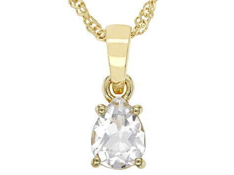 White Topaz 18K Yellow Gold Over Sterling Silver April Birthstone Pendant With Chain 1.09ct