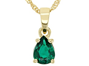 Green Lab Created Emerald 18K Yellow Gold Over Sterling Silver Birthstone Pendant With Chain 0.88ct