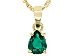 Green Lab Created Emerald 18K Yellow Gold Over Sterling Silver Birthstone Pendant With Chain 0.88ct