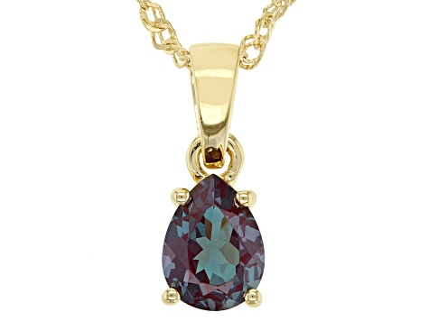 Blue Lab Created Alexandrite 18K Yellow Gold Over Sterling Silver Birthstone Pendant W/ Chain 1.20ct