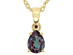 Blue Lab Created Alexandrite 18K Yellow Gold Over Sterling Silver Birthstone Pendant W/ Chain 1.20ct