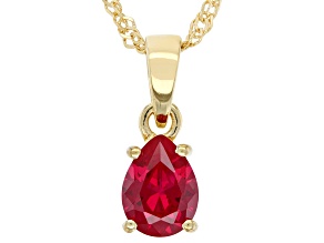 Red Lab Created Ruby 18K Yellow Gold Over Sterling Silver July Birthstone Pendant With Chain 1.10ct