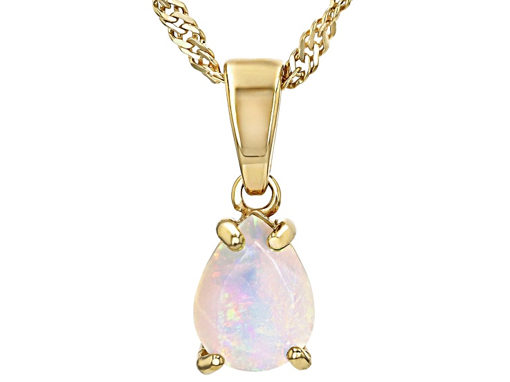 Multicolor Ethiopian Opal 18K Yellow Gold Over Sterling Silver Birthstone Pendant With Chain 0.57ct