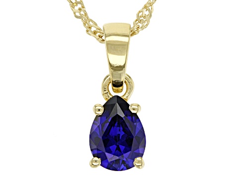 Blue Lab Created Sapphire 18K Yellow Gold Over Sterling Silver Birthstone Pendant With Chain 1.15ct