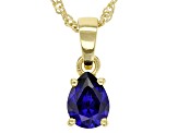 Blue Lab Created Sapphire 18K Yellow Gold Over Sterling Silver Birthstone Pendant With Chain 1.15ct