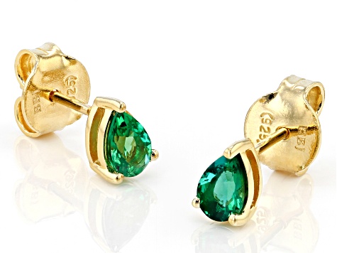 Green Lab Created Emerald 18K Yellow Gold Over Sterling Silver May Birthstone Earrings 0.57ctw