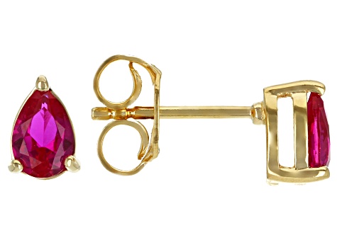 Red Lab Created Ruby 18K Yellow Gold Over Sterling Silver July Birthstone Earrings 0.75ctw