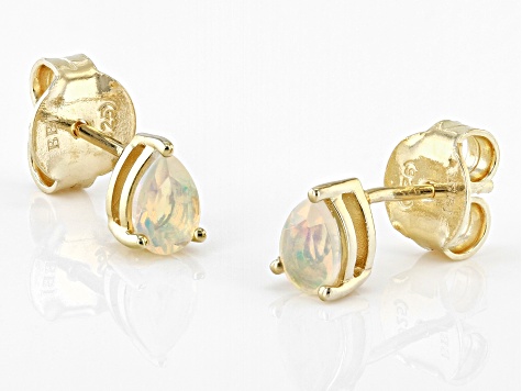 Multicolor Ethiopian Opal 18K Yellow Gold Over Sterling Silver October Birthstone Earrings 0.80ctw