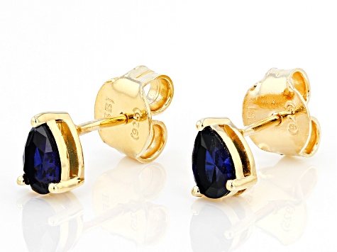 Blue Lab Created Sapphire 18K Yellow Gold Over  Silver September Birthstone Earrings 0.80ctw