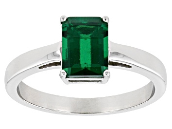 Picture of Green Lab Created Emerald Rhodium Over Sterling Silver May Birthstone Ring 1.19ct