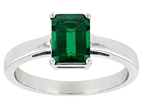 Green Lab Created Emerald Rhodium Over Sterling Silver May Birthstone Ring 1.19ct