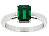 Green Lab Created Emerald Rhodium Over Sterling Silver May Birthstone Ring 1.19ct