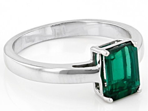 Green Lab Created Emerald Rhodium Over Sterling Silver May Birthstone Ring 1.19ct