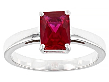 Picture of Red Lab Created Ruby Rhodium Over Sterling Silver July Birthstone Ring 1.45ct