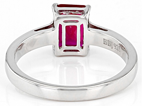 Red Lab Created Ruby Rhodium Over Sterling Silver July Birthstone Ring 1.45ct