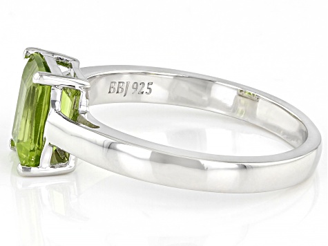 Green Peridot Rhodium Over Sterling Silver August Birthstone Ring 1.36ct