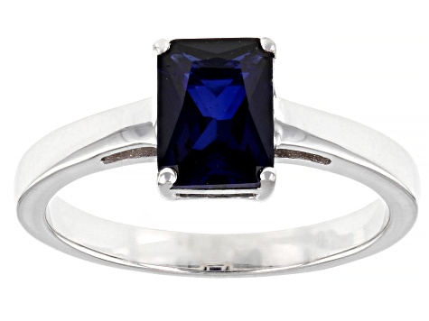 Blue Lab Created Sapphire Rhodium Over Sterling Silver September Birthstone Ring 1.45ct