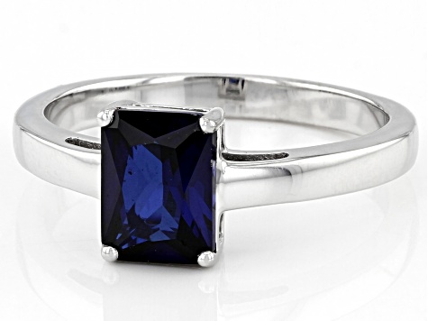 Blue Lab Created Sapphire Rhodium Over Sterling Silver September Birthstone Ring 1.45ct