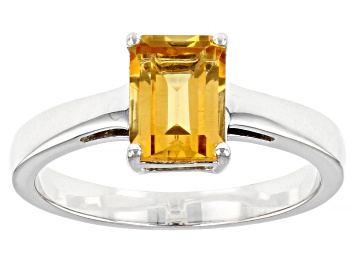 Picture of Yellow Citrine Rhodium Over Sterling Silver November Birthstone Ring 1.19ct