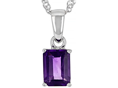 Purple African Amethyst Rhodium Over Sterling Silver February Birthstone Pendant With Chain 1.32ct
