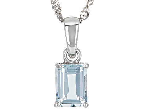 Blue Aquamarine Rhodium Over Sterling Silver March Birthstone Pendant With Chain 1.19ct