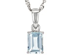 Blue Aquamarine Rhodium Over Sterling Silver March Birthstone Pendant With Chain 1.19ct