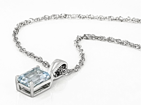 Blue Aquamarine Rhodium Over Sterling Silver March Birthstone Pendant With Chain 1.19ct