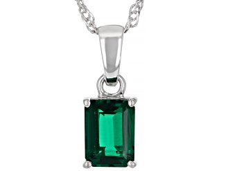 Green Lab Created Emerald Rhodium Over Sterling Silver May Birthstone Pendant With Chain 1.19ct