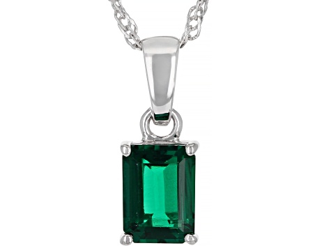 Green Lab Created Emerald Rhodium Over Sterling Silver May Birthstone Pendant With Chain 1.19ct