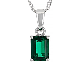 Picture of Green Lab Created Emerald Rhodium Over Sterling Silver May Birthstone Pendant With Chain 1.19ct