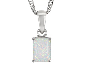 Multicolor Lab Created Opal Rhodium Over Sterling Silver Birthstone Pendant With Chain 0.34ct